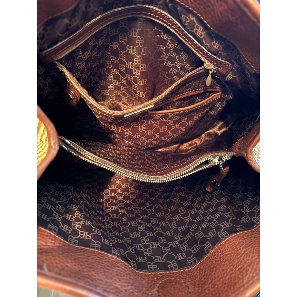 EUC Banana Republic Tan & Brown Woven Shoulder Bag Leather Trim Silver hardware - Picture 3 of 13